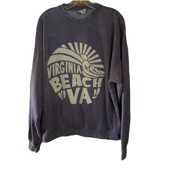 Vintage  Virginia Beach VA Sweatshirt Large - Faded Distressed Crewneck Purple - Picture 1 of 6